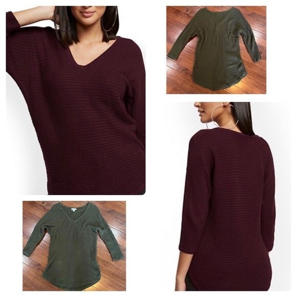New York & Company Army Green V-neck ribbed sweater size Medium - Picture 1 of 7